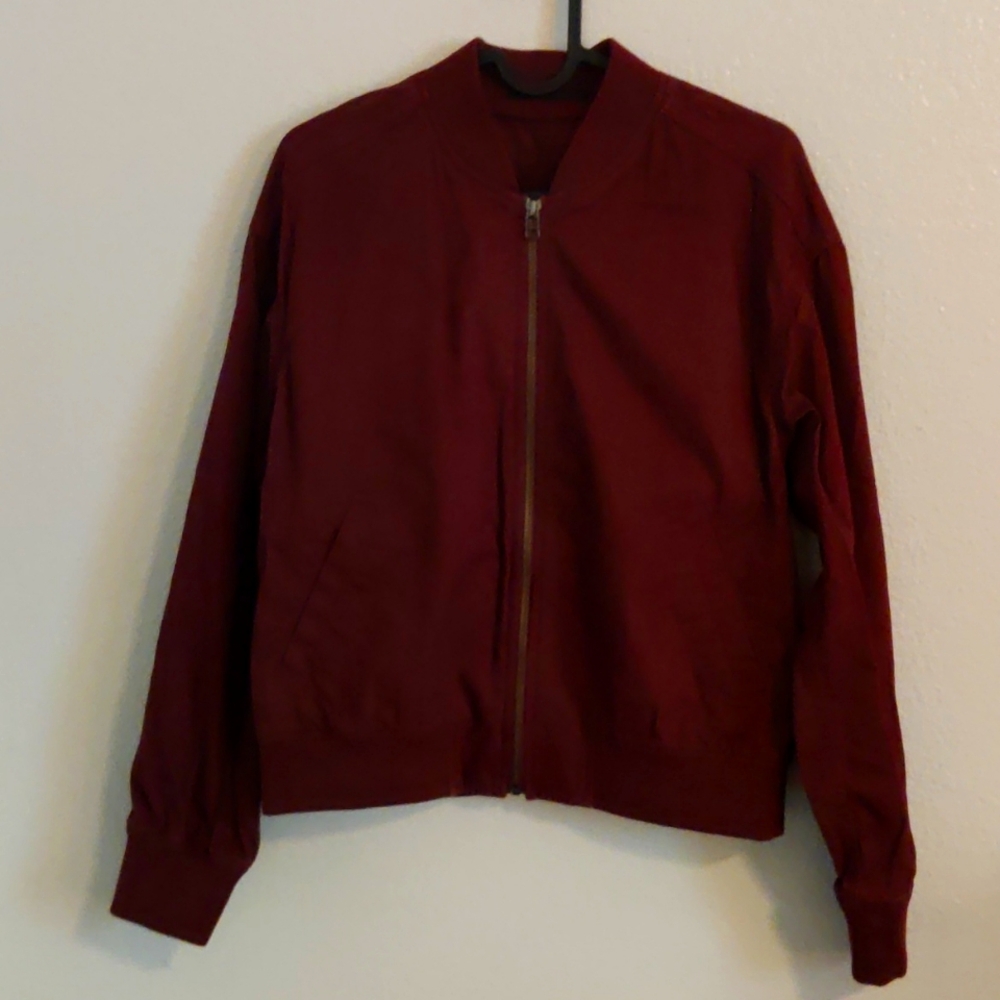 Burgundy bomber jacket